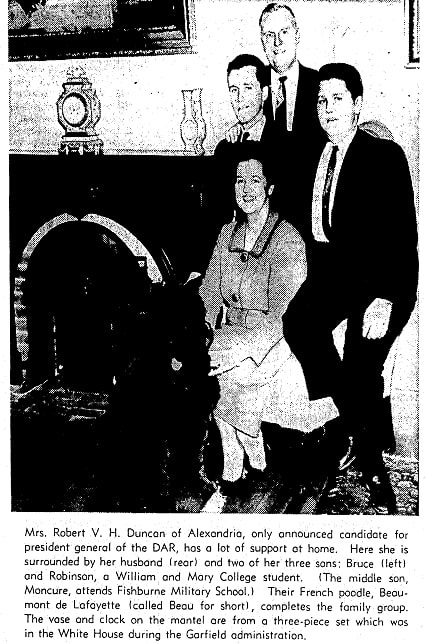 A photo of Marion Duncan and her family, Evening Star newspaper article 4 February 1962