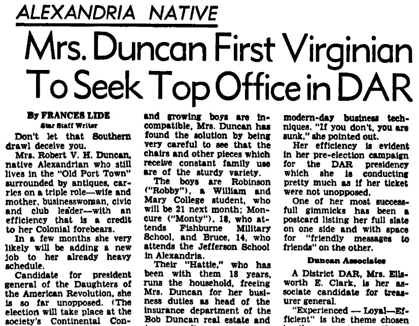 An article about Marion Duncan, Evening Star newspaper article 4 February 1962