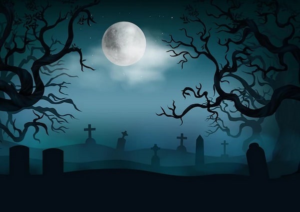 Illustration: a spooky cemetery. Credit: Image by macrovector on Freepik