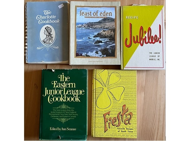Photo: various Junior League cookbooks in the author's collection. Credit: Gena Philibert-Ortega.