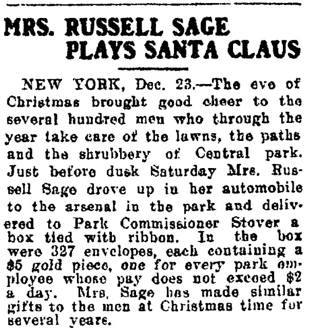 An article about Margaret Olivia Slocum Sage, Salt Lake Telegram newspaper article 23 December 1912