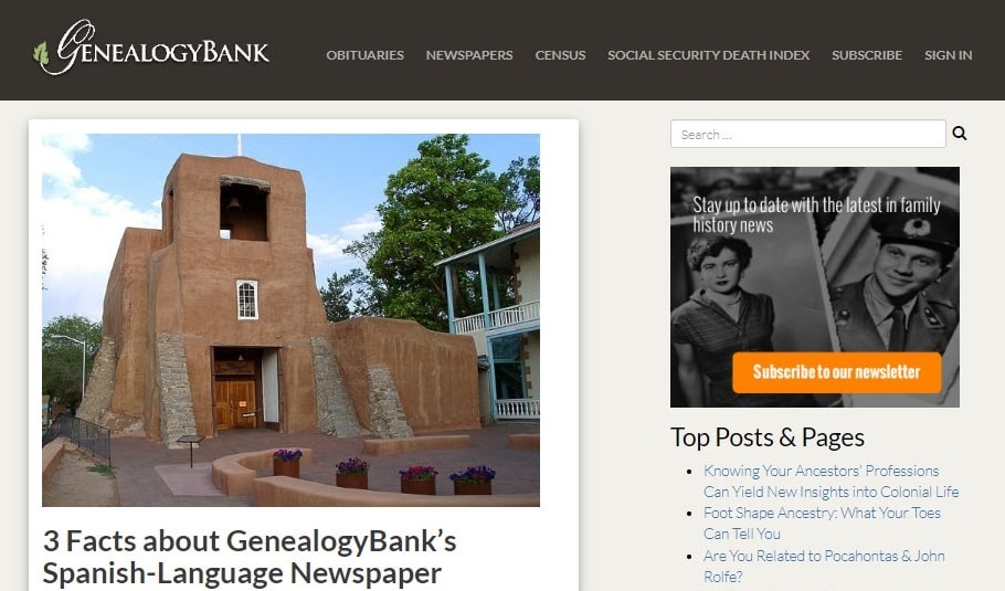 A screenshot of the GenealogyBank Blog