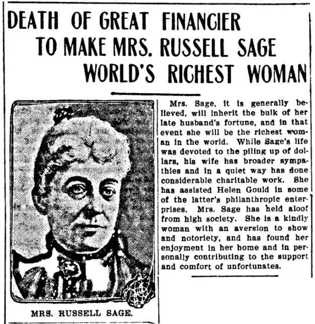 An article about Margaret Sage, Spokane Press newspaper article 28 July 1906