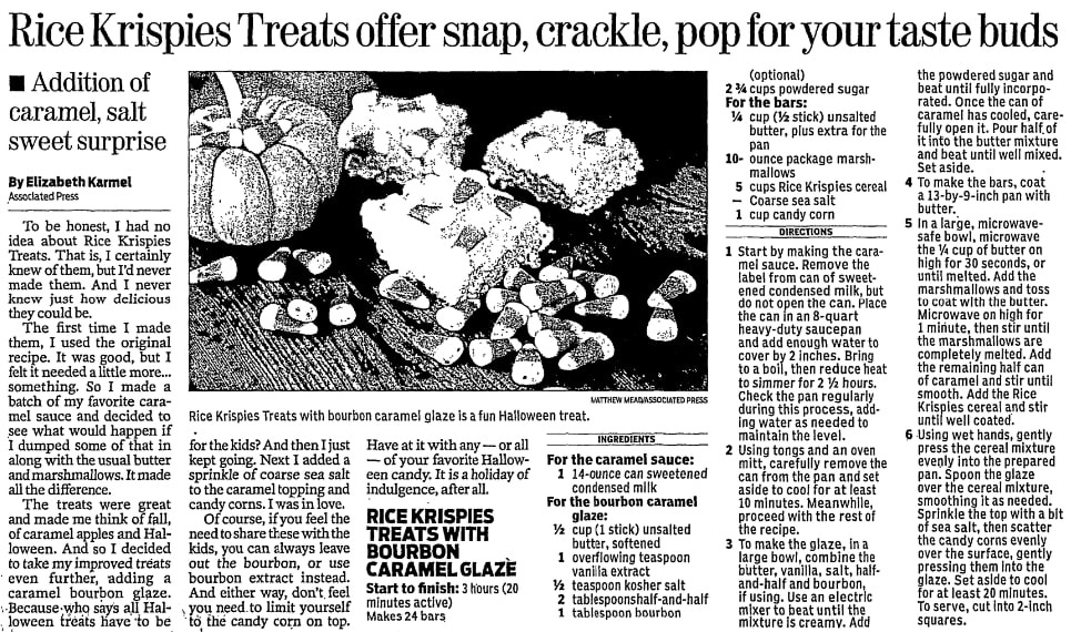 Recipes for using leftover Halloween candy, Abilene Reporter-News newspaper article 22 October 2014