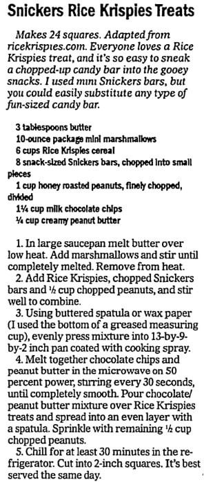 Recipe for using leftover Halloween candy, Advocate newspaper article 12 November 2017