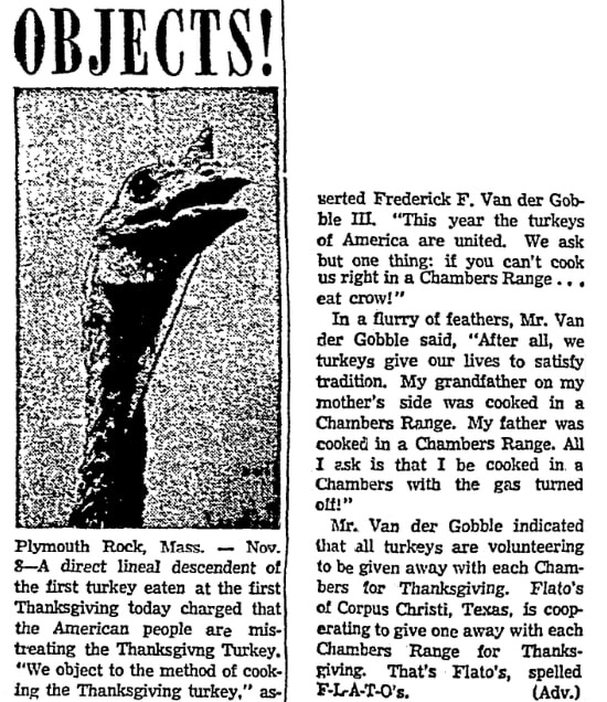 An article about Thanksgiving, Corpus Christi Caller-Times newspaper article 18 November 1956