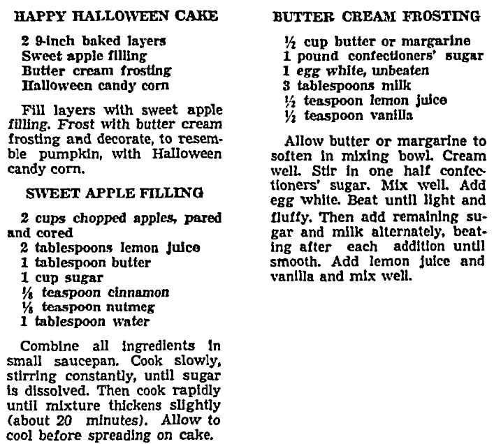 Recipes for using leftover Halloween candy, Flint Journal newspaper article 24 October 1956