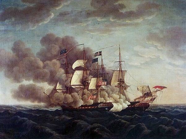 Illustration: USS Constitution battles HMS Guerriere on 19 August 1812, during the War of 1812, by Michel Felice Corne. Credit: Wikimedia Commons.