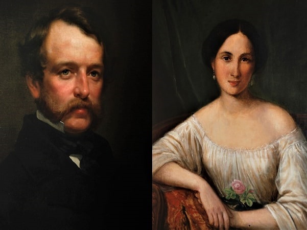 Illustration: portraits of Leonard Walter Jerome and Clarissa Hall, parents of Jennie Jerome and grandparents to Sir Winston Churchill. Credit: Wikimedia Commons.