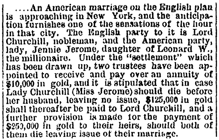 An article about the Churchills, Mirror and Farmer newspaper article 5 September 1874