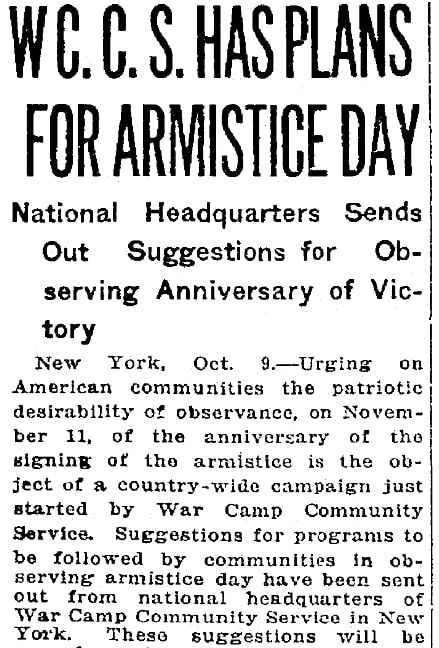 An article about the first Armistice Day, Patriot newspaper article 10 October 1919