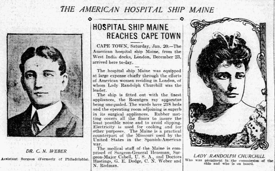 An article about Lady Randolph Churchill's involvement in the South African War, Philadelphia Inquirer newspaper article 22 January 1900