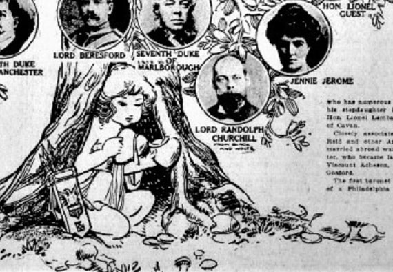 A marriage tree showing the Churchills, San Francisco Call Bulletin newspaper article 24 December 1911