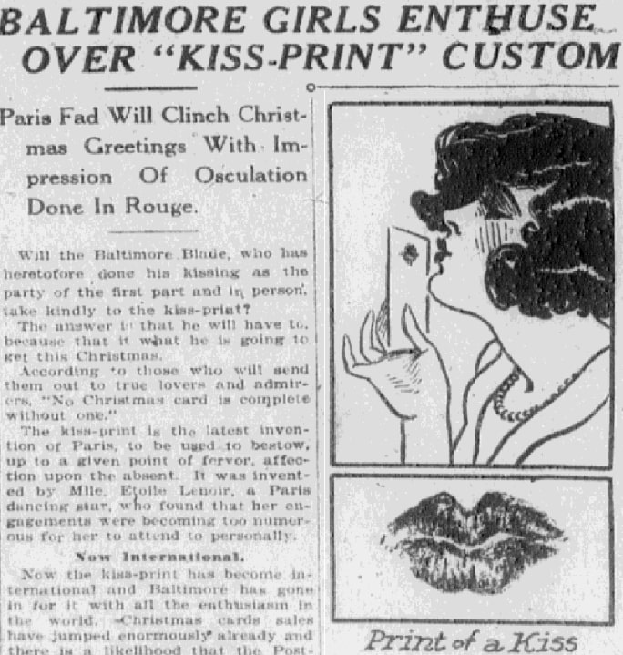 An article about Christmas kisses, Baltimore American newspaper article 20 December 1921