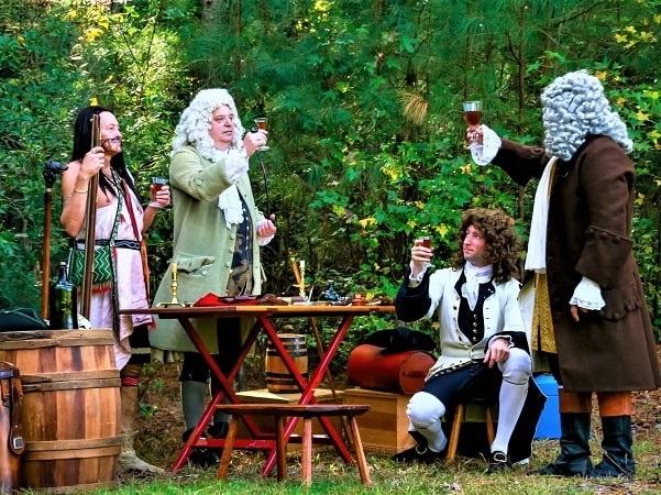 Photo: A reenactment of the Knights of the Golden Horseshoe toasting. The Germanna Foundation Board of Trustees hosted a living history colonial encampment in 2016 to celebrate the 300th anniversary of the Knights of the Golden Horseshoe Expedition, which took place in August and September 1716 and began and ended at Fort Germanna. For more information visit the Germania Foundation site.