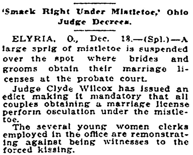 An article about Christmas kisses, Plain Dealer newspaper article 19 December 1915