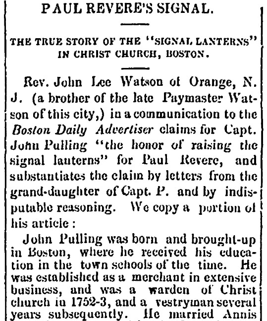 An article about John Pulling, Portsmouth Journal newspaper article 19 August 1876