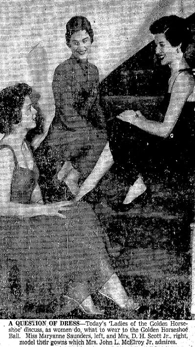 Ladies at a ball given to celebrate the Knights of the Golden Horseshoe, Richmond Times-Dispatch newspaper article 30 March 1958