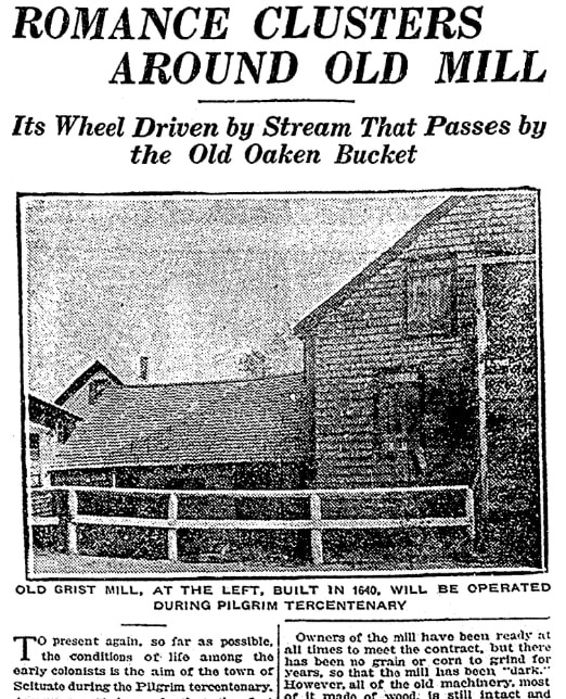 An article about the Old Grist Mill, Boston Herald newspaper article 18 January 1920