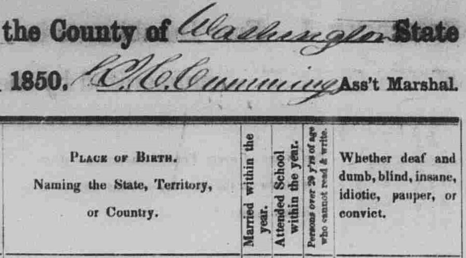 Photo: 1850 census for Washington County, Virginia, showing the column “Married within the year.” Source: FamilySearch; GenealogyBank.