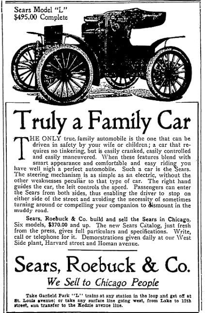 An ad for a Sears car, Chicago Daily News newspaper 26 May 1910