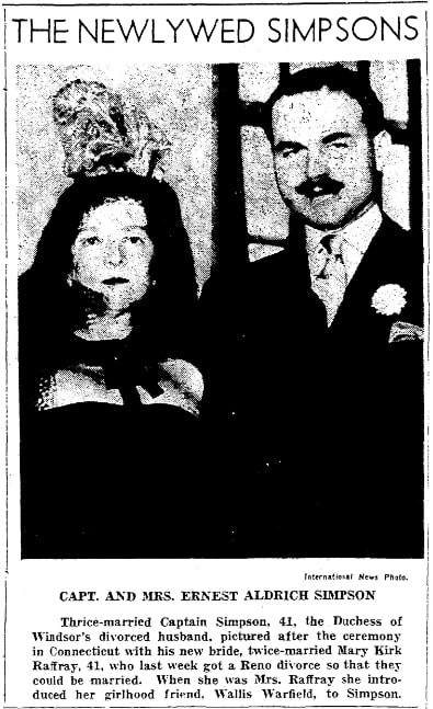 Photo of Mary and Ernest Simpson, Detroit Times newspaper 19 November 1937