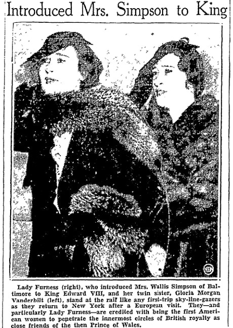 A photo of Lady Furness and Gloria Vanderbilt, El Paso Herald-Post newspaper article 16 October 1936