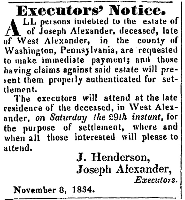 An article about Joseph Alexander, Examiner newspaper 8 November 1834