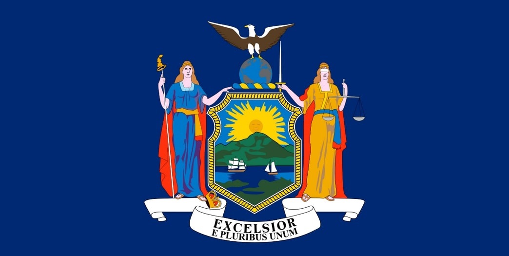 Illustration: New York state flag. Credit: Wikimedia Commons.
