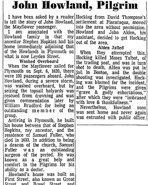 An article about John Howland, Patriot Ledger newspaper 18 April 1966