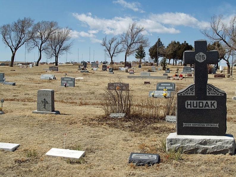 Photo: the town cemetery on the plains of Calhan, Colorado. Credit: David Shankbone; Wikimedia Commons.
