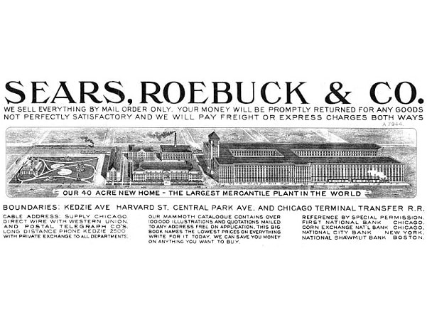 Photo: Sears, Roebuck & Co.letterhead logo, 1907. Credit: Sears, Roebuck & Co.; Wikimedia Commons.