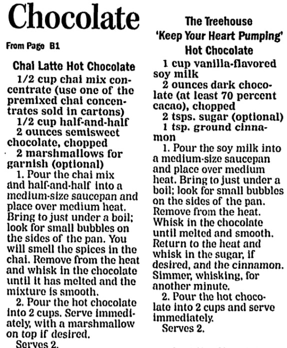 An article about hot chocolate, Register-Mail newspaper 18 April 2007