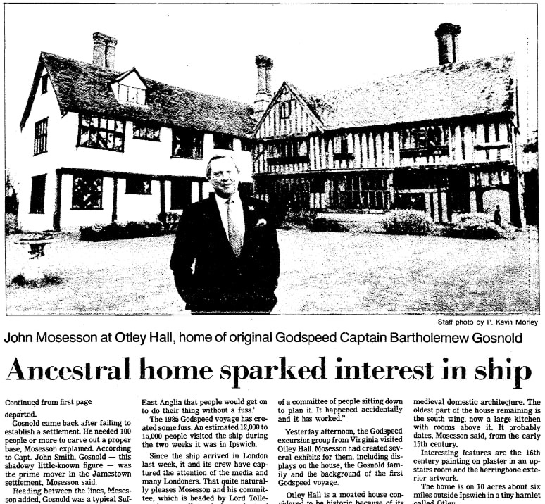 An article about Otley Hall in England, Richmond Times-Dispatch newspaper 26 April 1985