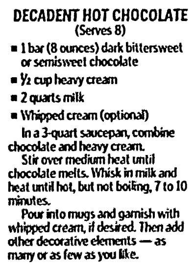 An article about hot chocolate, Staten Island Advance newspaper 1 March 2006