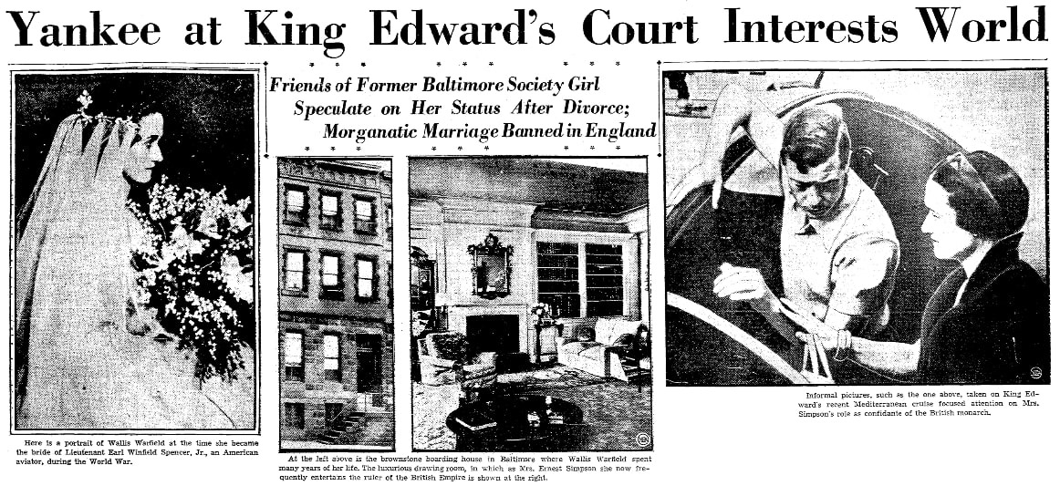Photos from an article about Wallis Warfield/Spencer/Simpson, Trenton Evening Times newspaper 18 October 1936