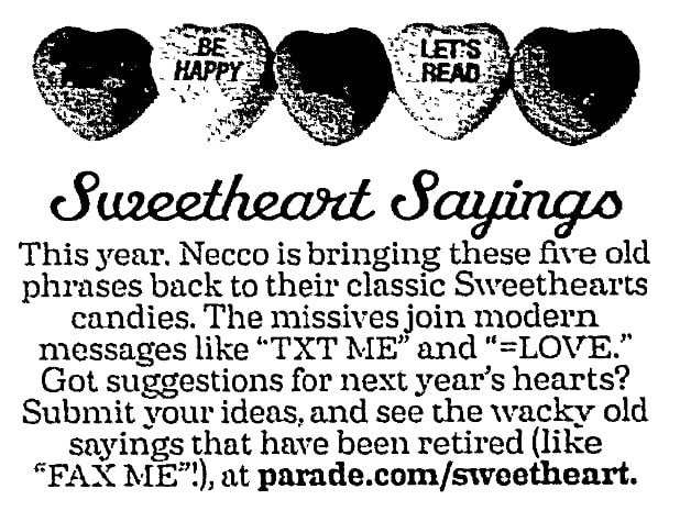 An article about Valentine's Day candy hearts, Abilene Reporter-News newspaper 9 February 2014