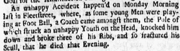 An article about football, American Weekly Mercury newspaper 8 April 1725