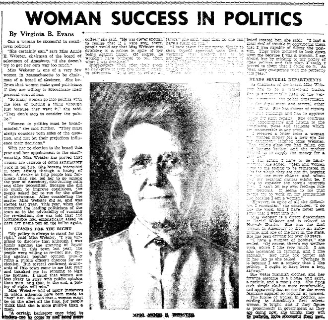 An article about Annie Webster, Boston Herald newspaper 29 April 1934