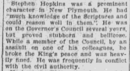 An article about Stephen Hopkins being bellicose, Boston Journal newspaper 13 August 1899