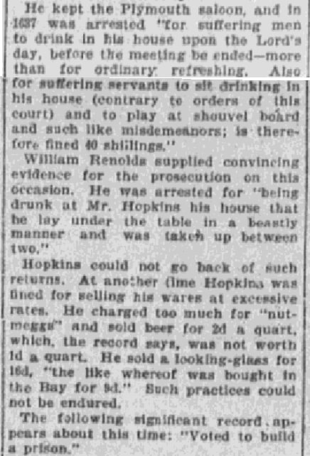 An article about Stephen Hopkins operating a saloon, Boston Journal newspaper 13 August 1899