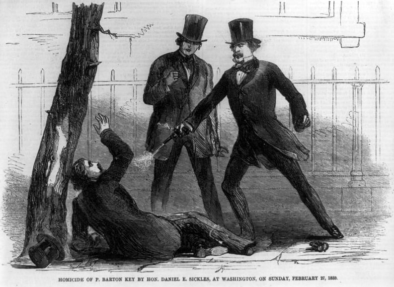 Illustration: “Homicide of P. Barton Key by Hon. Daniel E. Sickles, at Washington, on Sunday, Feb. 27, 1859.” From: “Harper’s Weekly,” 12 March 1859, p. 169. Credit: Library of Congress, Prints and Photographs Division.