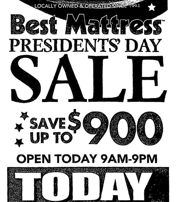 An ad for a Presidents' Day sale, Las Vegas Review-Journal newspaper 19 February 2018
