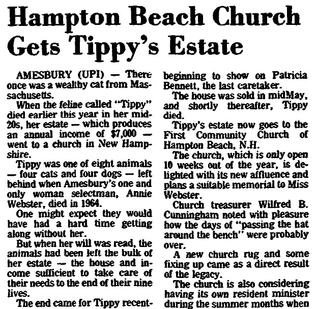 An article about Annie Webster, Patriot Ledger newspaper 6 October 1977