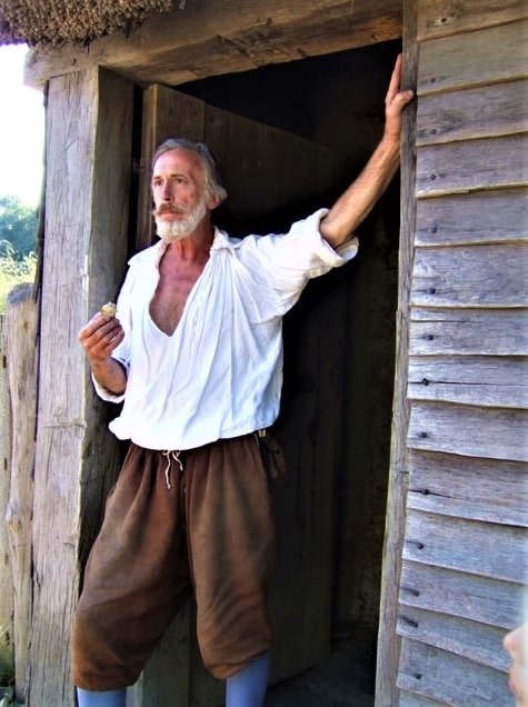 Photo: Stephen Hopkins reenactor at Plimoth Plantation, Plymouth, Massachusetts. Courtesy of Stephen Miner, author of “Miner Descent” blog archives.