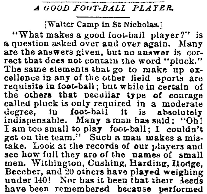 An article about football, Springfield Republican newspaper 13 December 1889