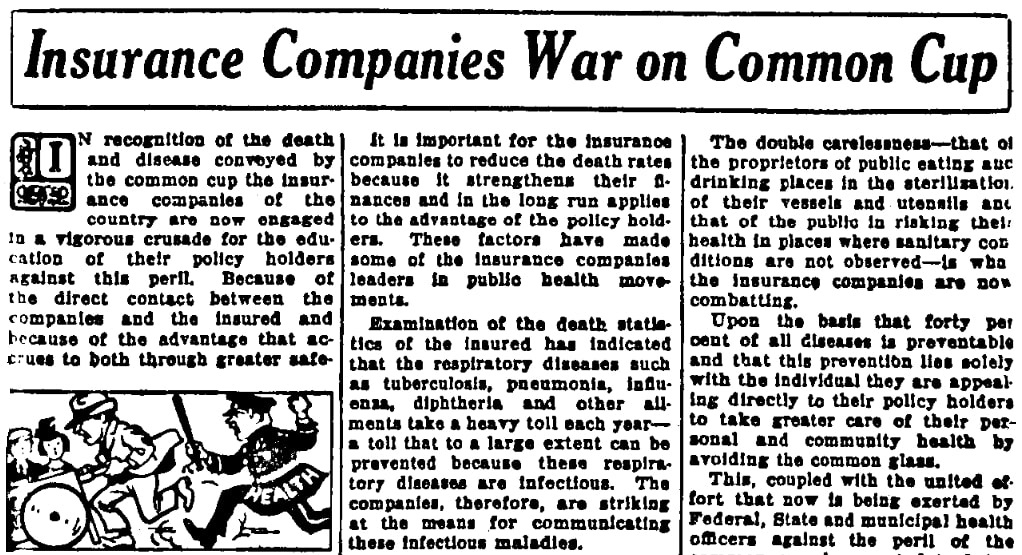 An article about the use of common cups, Casper Daily Tribune newspaper 18 June 1925