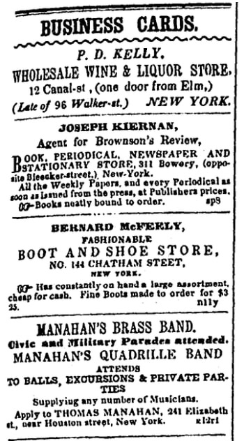 Business ads, Irish American Weekly newspaper 29 March 1851