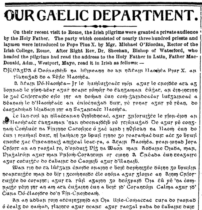 An article in Gaelic, Irish American Weekly newspaper 21 November 1908
