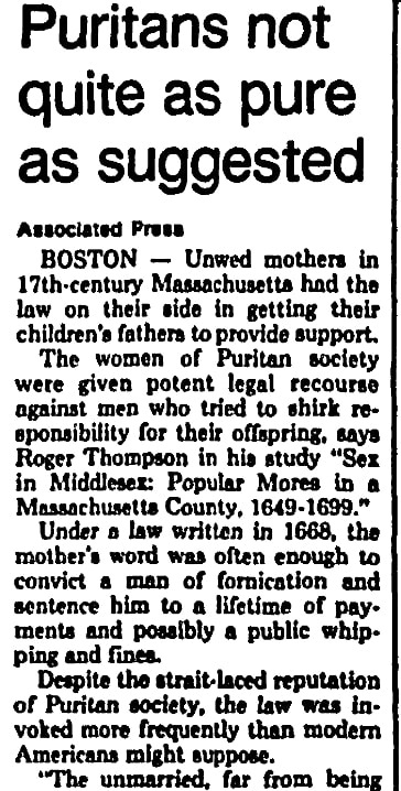 An article about paternity in early America, Las Vegas Review-Journal newspaper 21 November 1986